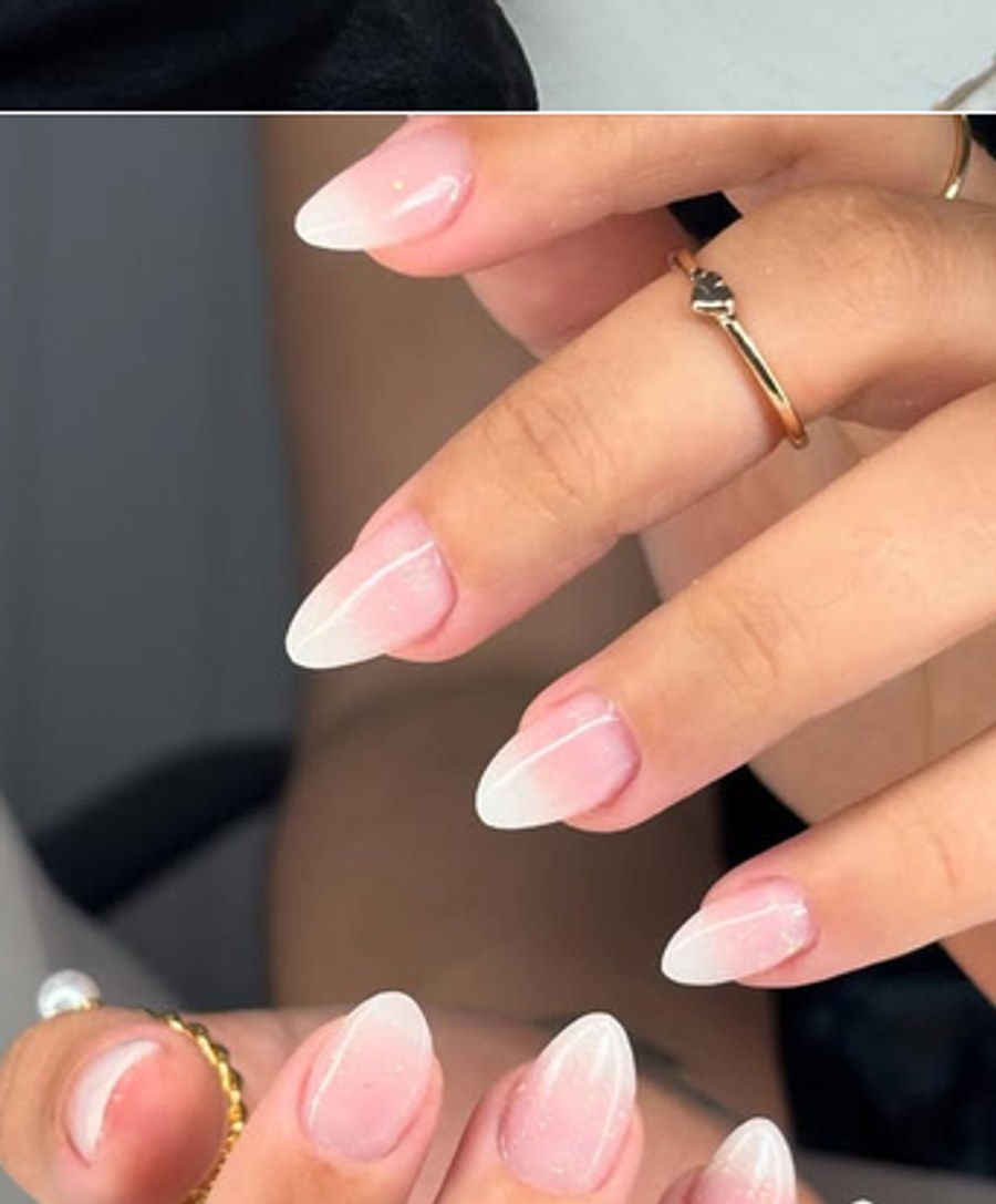 Resultado final: unhas em degradê rosa e nude