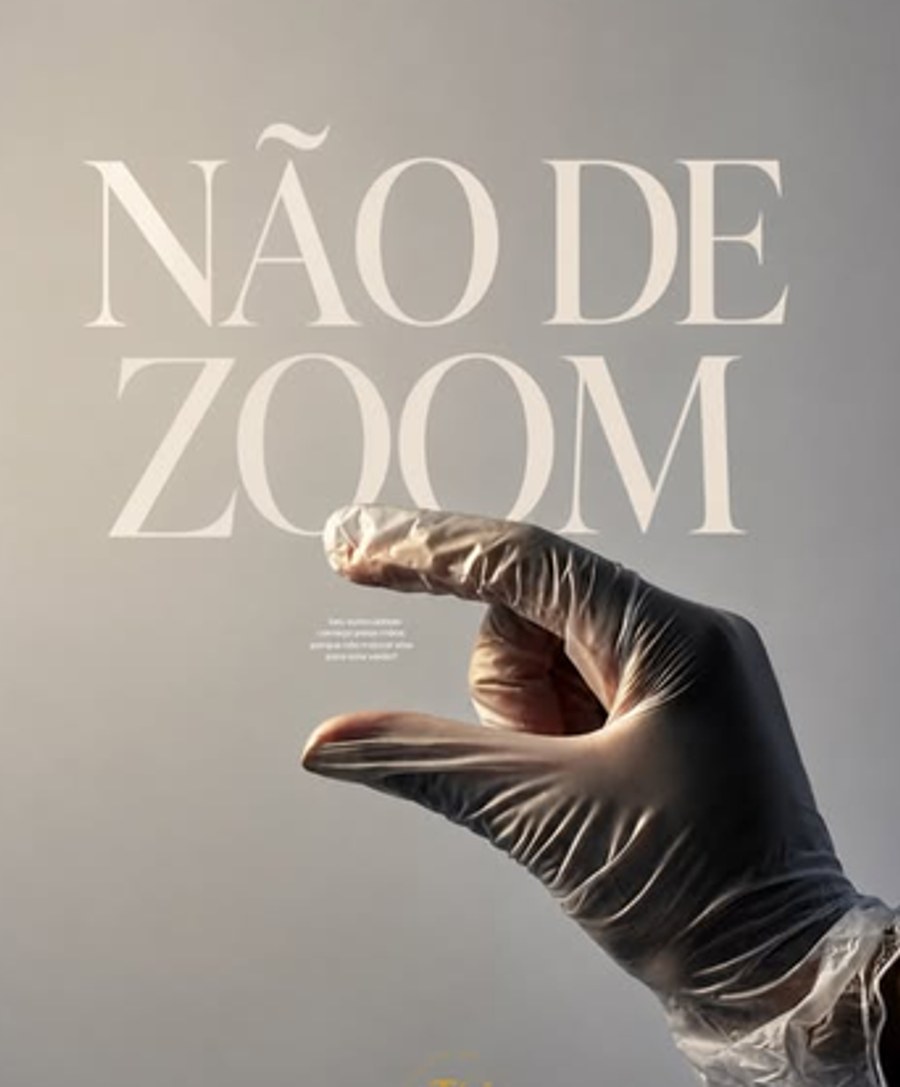 Cartaz editorial da marca com luva preta e unha em gel